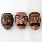 Three Old Wooden Wayang Topeng Dance Masks, Bali & Java.