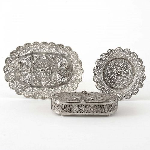 Small Collection of three Antique Indian Filigree Silver Items c. 1900