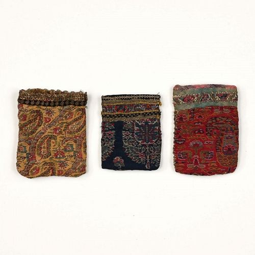 Three Persian Termeh Wool Women's Pouches w. Boteh No.5, Qajar