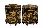 Japanese black and gold lacquered kaoike pair (game-shell boxes)