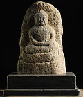 Stone Amida Nyorai Buddha w/ Display Stand Muromachi 16 c.