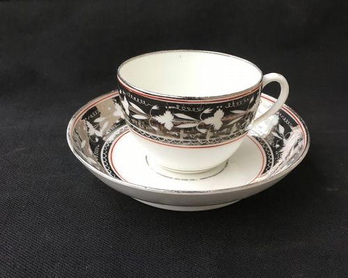Silver resist /platinum decorated cup and saucer, Staffordshire
