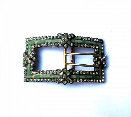 French 18th century shoe buckle, silver gilt /vermeil and paste