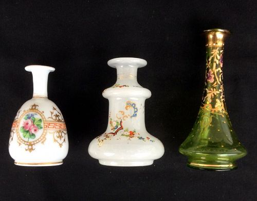 Opaline and green perfume bottles