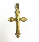 French antique gold-filled cross pendant with a mabe pearl