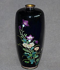 Fine Japanese Cloisonne Enamel Vase w Translucent Purple Flowerheads