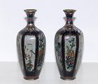 Pair Small Six-sided Japanese Cloisonne Enamel Vases - Very Rare