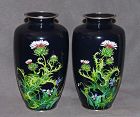Pair Japanaese Cloisonne Enamel Vases  - Custom Made and One-of-a-kind