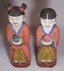 Very Rare/Fin Pair/Boy/Girl Carved Wood/Polychromed Statues-19th C.