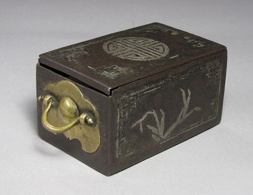 A  Very Rare/Fine Silver Inlaid with Orchids Iron Box-18th C.