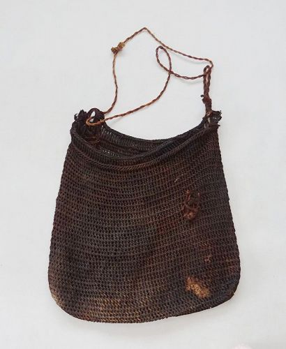 Japanese Vintage Folk Craft Mingei Knitted Bag Made of Asa