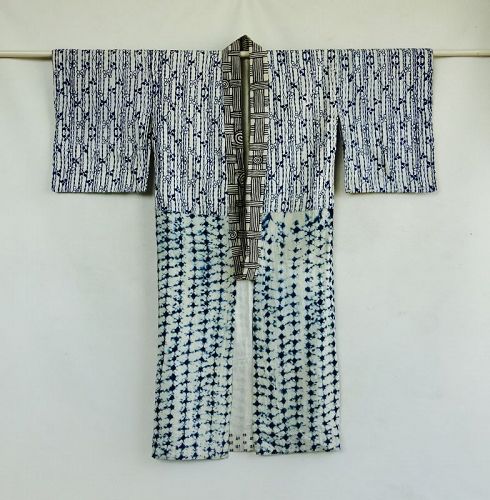 Japanese Vintage Textile Cotton Juban Made of Recycled Shibori Cloth