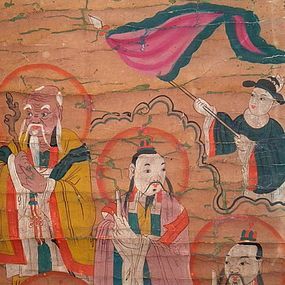 Antique Chinese Taoist Scroll Painting on Paper