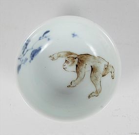 Japanese Porcelain Sencha Tea Cup Macaque Snow Monkey, Chikusen