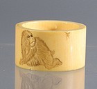 19th C Japanese Ivory Napkin Ring with Monkey Chasing Fly