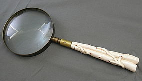 Antique Ivory Handled with Red Coral Magnifying Glass, Japanese