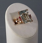 22 Ct Natural Aquamarine Ruby 14K Yellow Gold Cocktail Dinner Ring