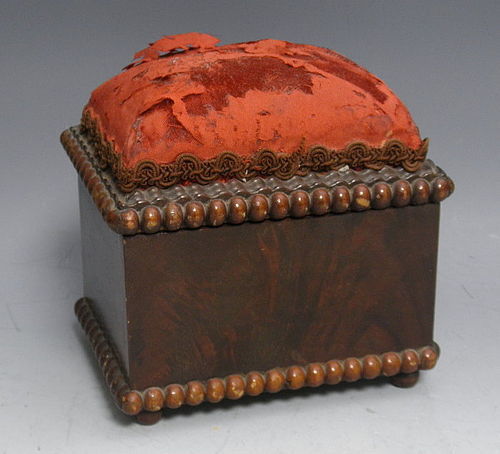 Victorian Footed Rosewood Sewing Box with Padded Pin Cushion Lid