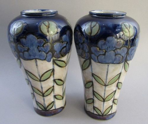 Pair of Royal Doulton Art Deco Floral New Style Vases