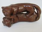 Old Southeast Asian Carved Red Palm Wood Panther Statue