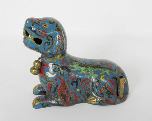 Chinese Cloisonne Dog Joss Stick Holder, Qing Dy