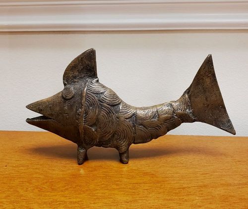 Benin Solid Bronze West African Fish Sculpture