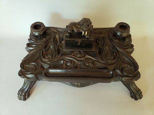 19th Century Anglo-Indian Carved Desk Set with Elephant