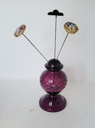 Pair of Antique Amethyst Cut Glass Hatpin Holders