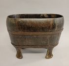 Antique Chinese Footed Elm Wood Oval Foot Tub Bucket