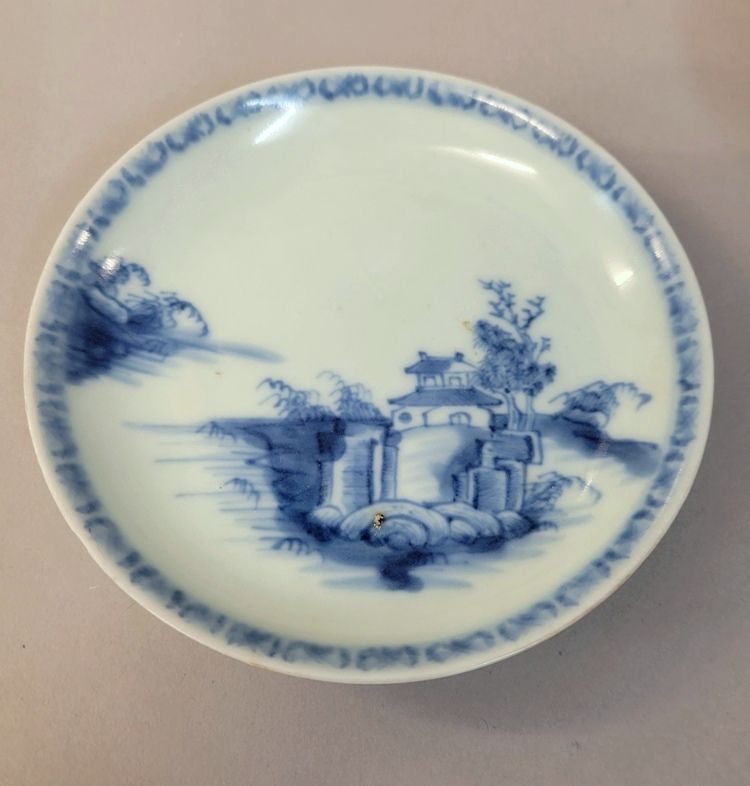 18th C Blue and White Chinese Nanking Porcelain Tea Bowl &amp; Saucer