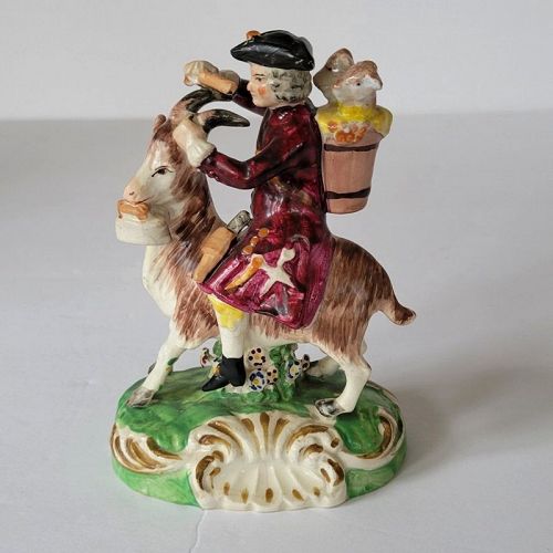 19th C Staffordshire White Clay Figurine of Tailor Riding Goat