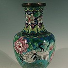 Chinese Blue Cloisonne Vase with Five Cranes