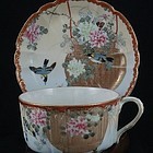 Japanese Meiji Era Porcelain Cup and Saucer w Birds