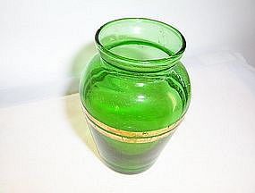 Forest green small 4" vase with gold bands