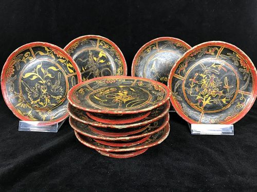 8 Chinese Wickerwork and Lacquer Dishes Dated 1843