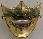 Edo Period Gold Lacquer Face Armor w/Horsehair Mustache
