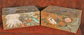 Unique Pair Japanese Painted Chinese Pig Skin Trunks