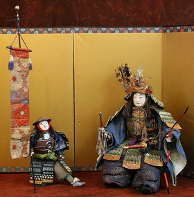 Rare and Intact Edo Period Pair of Samurai Ningyo