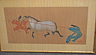 Edo Pd. Kano School Painting of Two Men Pulling a Horse