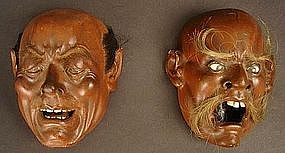 Lively, Striking Pair of 19th Cty Japanese Living Masks