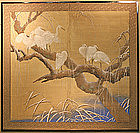 Stunning, Very Fine Meiji Period Snow Cranes Screen
