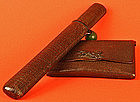 Edo Period Japanese Tobacco Pouch, Pipe, and Pipe Case