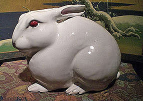 White Rabbit Ceramic Sculpture by Takegawa Chikusai