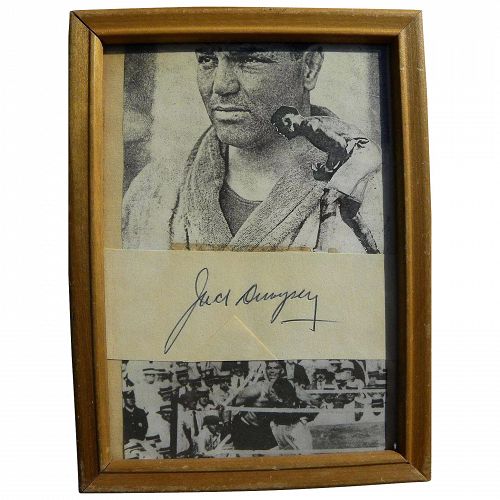 Boxer JACK DEMPSEY (1895-1983) original autograph signature framed with images of the fighter