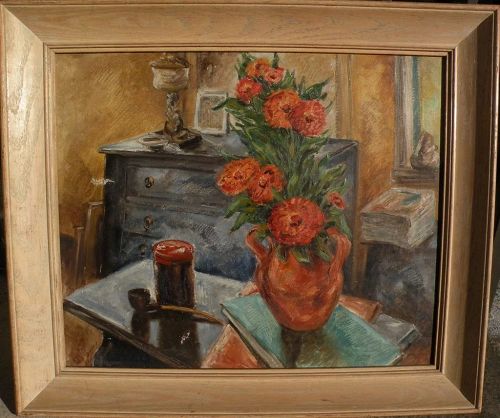 Still life impressionist oil painting 1940's style signed dated 1942