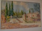 Circa 1920 signed French impressionist watercolor of sun-drenched Mediterranean estate