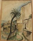 Fine 1926 French Mediterranean ink and watercolor drawing signed and with Stendahl Gallery provenance
