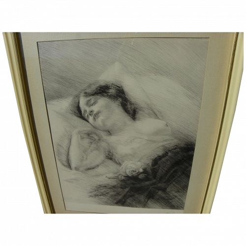 OTTO GOETZE (1868-1945) fine etching of sleeping young woman by German-born artist