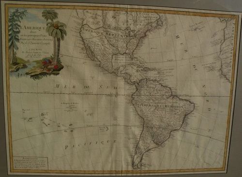 Large nicely framed 1784 antique map "L'Amerique divisee en Ses principaux Etats"