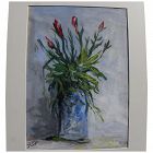 Impressionist gouache floral still life painting mid century